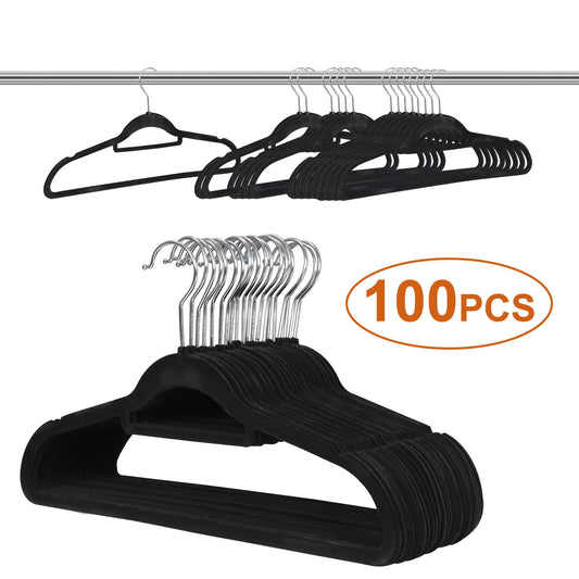 100PCS Non-Slip Velvet Hangers Premium  Flocked Clothes Hangers 360° Rotatable