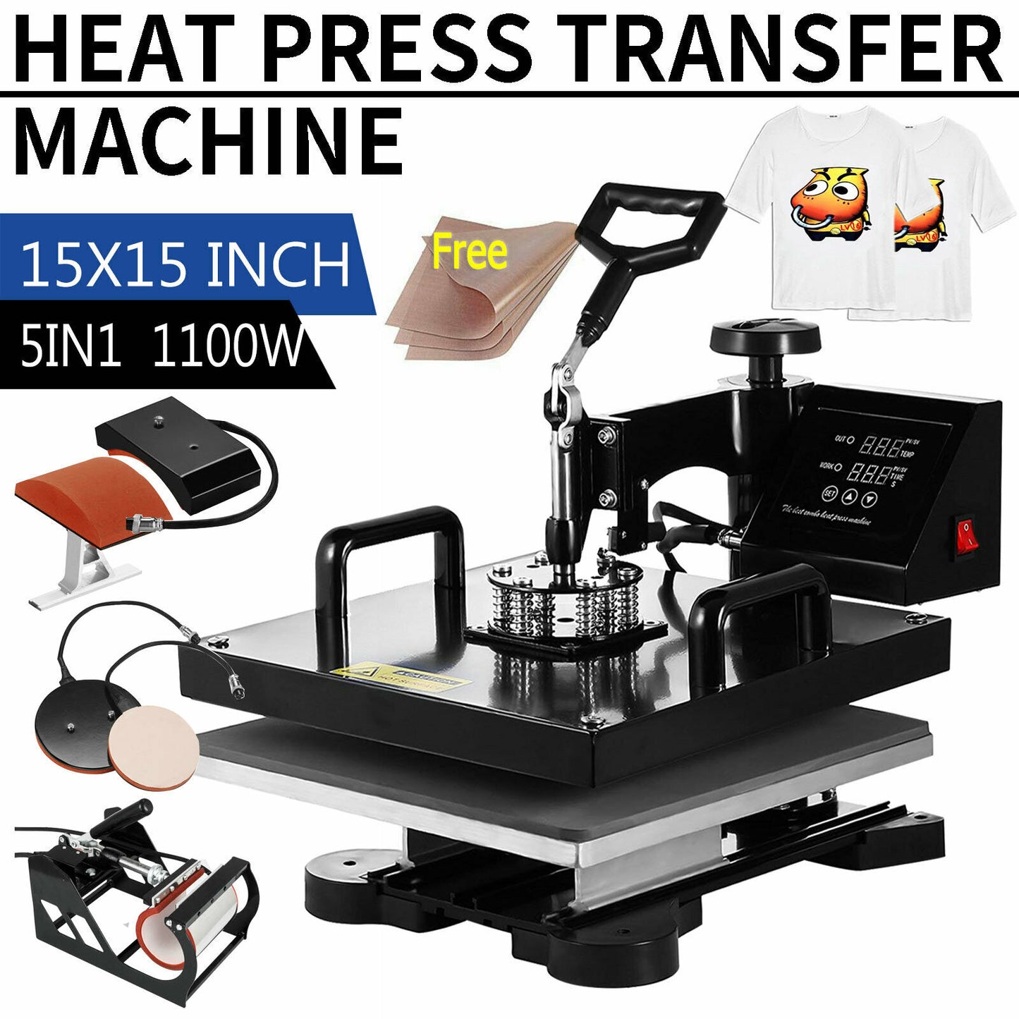 15"x15" T-Shirt Heat Press Printing Machine Transfer Sublimation Swing Away