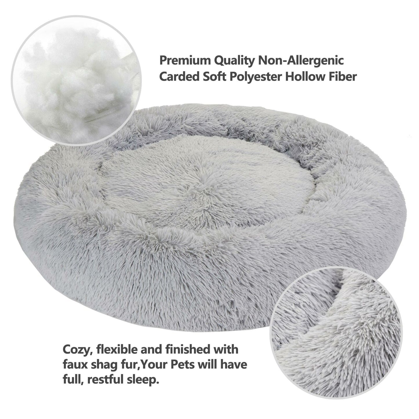 Fur Donut Cuddler Pet Calming Dogs Cats Bed Dog Beds Soft Warmer Dogs Cats Bed