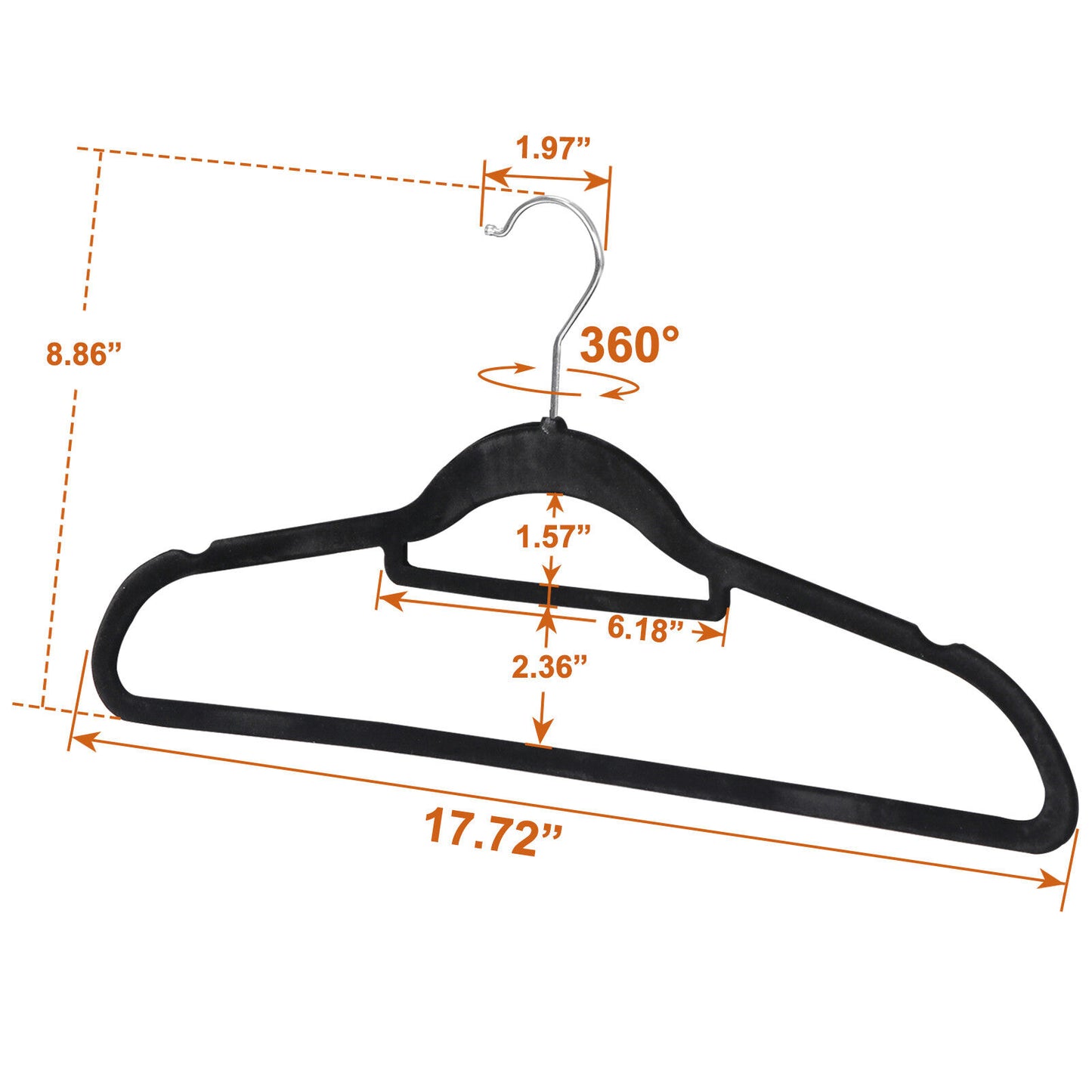 100PCS Non-Slip Velvet Hangers Premium  Flocked Clothes Hangers 360° Rotatable