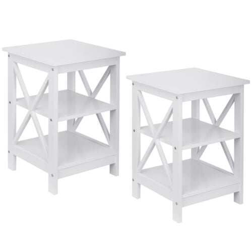2 Pack End Table Sofa Side End Storage Shelf X-Design Furniture White