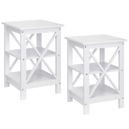 2 Pack End Table Sofa Side End Storage Shelf X-Design Furniture White