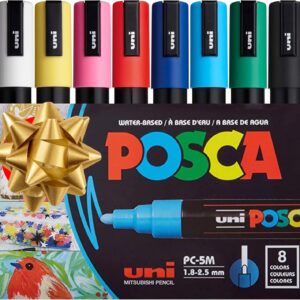 8 Posca Paint Markers – Holiday Paint Pens, Gift for Kids and Adults – 5M Medium Markers with Reversible Tips, Marker Set of Acrylic Paint Pens | Posca Pens for Art Supplies