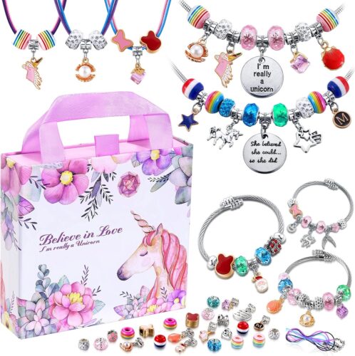 COO&KOO Charm Bracelet Making Kit, A Unicorn Girls Toy That Inspires Creativity and Imagination, Crafts for Ages 8-12 with Jewelry Making & Art Kit Perfect Gifts, Self-Expression!
