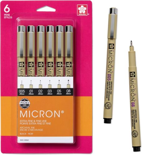 SAKURA Pigma Micron Fineliner Pens – Archival Black Ink Pens – Pens for Writing or Drawing – Holiday Gifts for Artists, Crafters & DIY Gifts Projects – Assorted Point Sizes – 6 Count